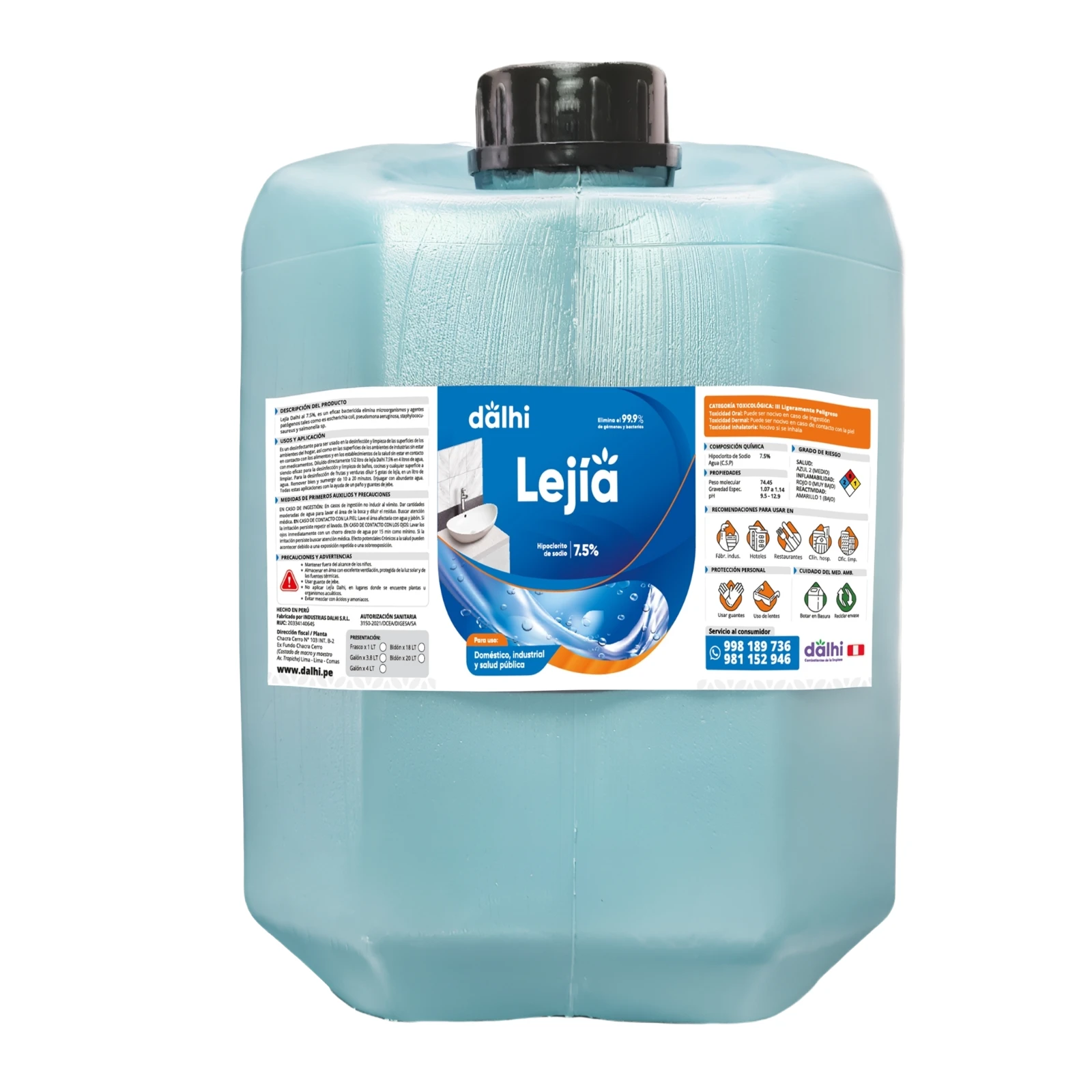 Lejía Concentrada Dalhi 7.5% - 20 litros