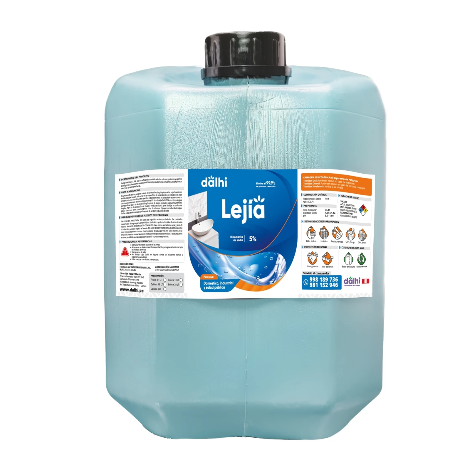 Lejía Tradicional Dalhi 5% - 20 litros